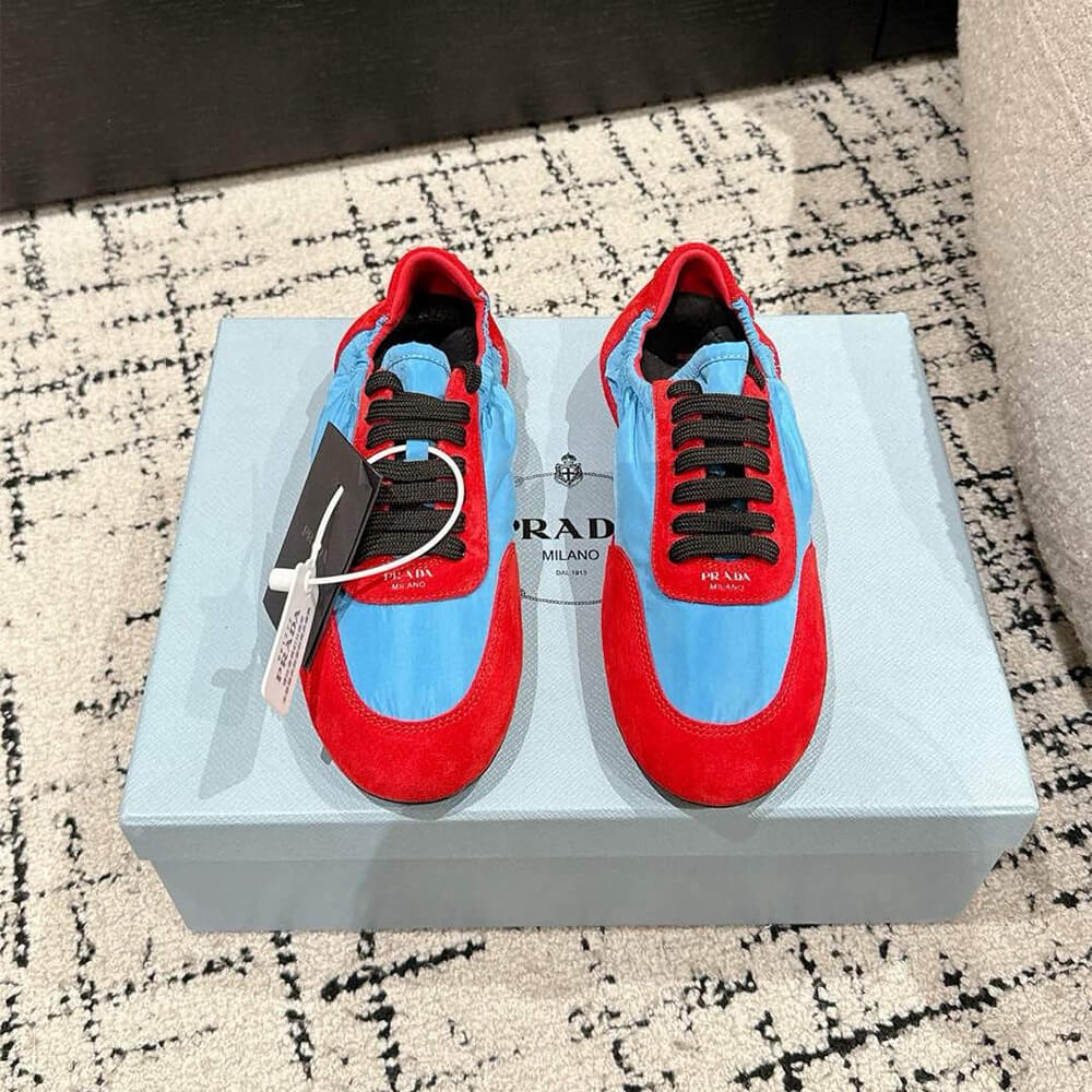 PRADA Collapse Re-Nylon and suede elasticized sneakers